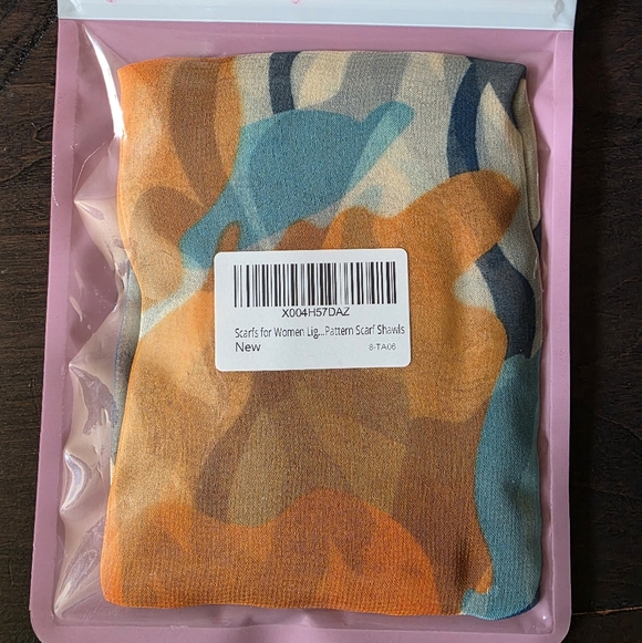 NWT Abstract Floral Scarf Orange Teal Navy Lightweight Shawl 63"x20" - Picture 7 of 7